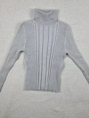 Carolyn Taylor Gray Ribbed Turtleneck Sweater Size M Fitted Stretch